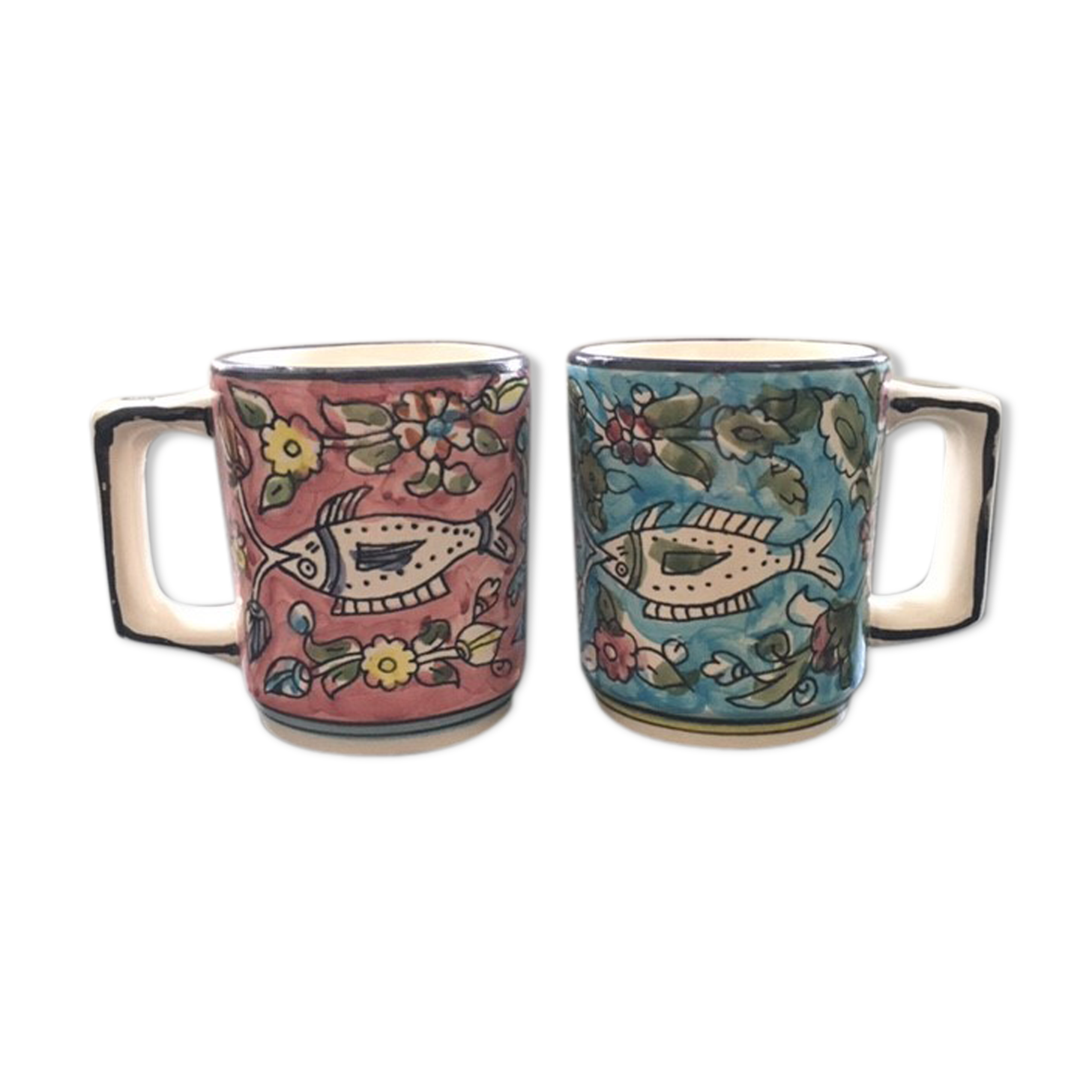 Paire de mugs décor poissons