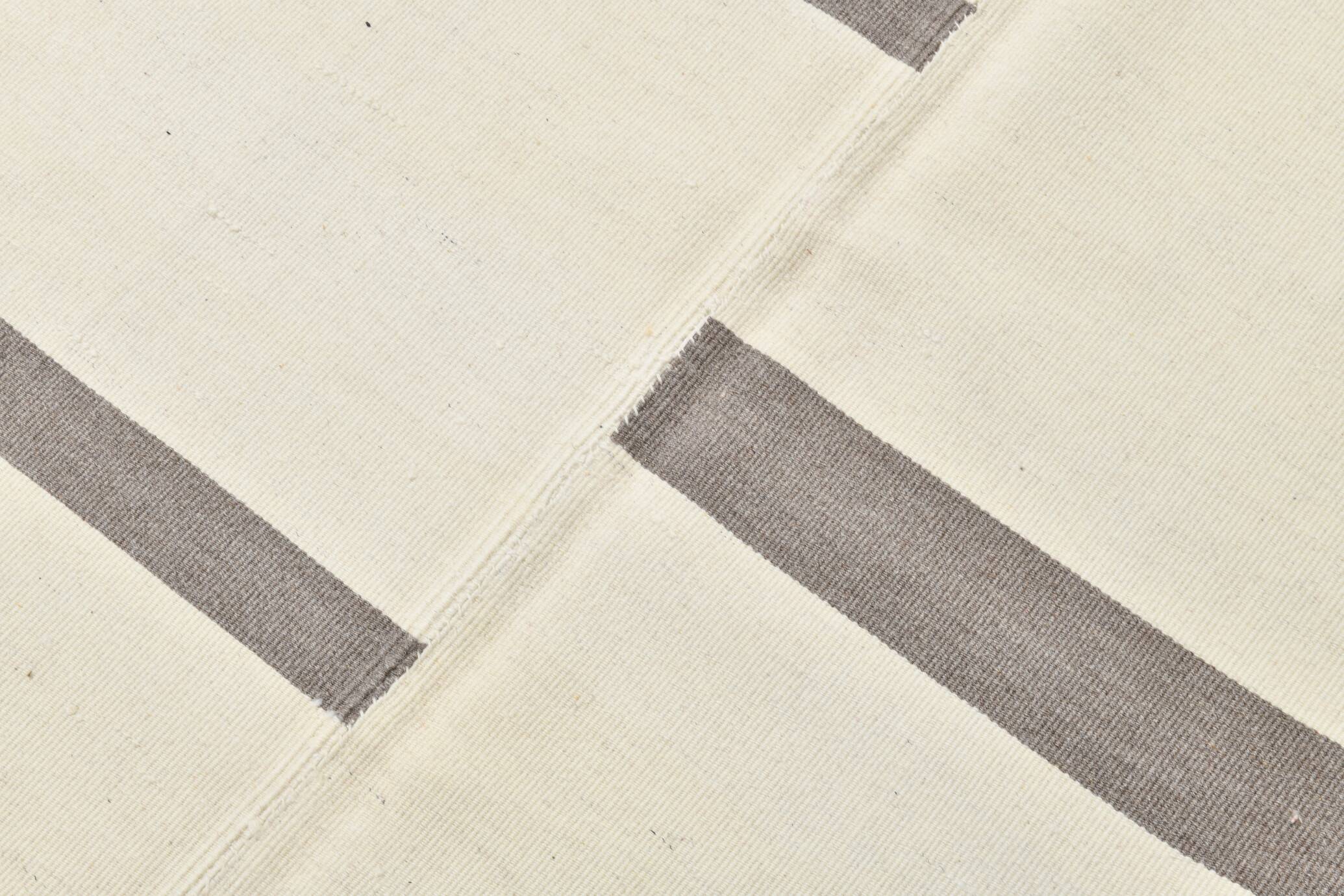 7x9 Cream Gray Handmade Comtemporary Kilim Rug, 225x276Cm