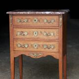Superb little inlaid chest of drawers with its Louis XV style marble