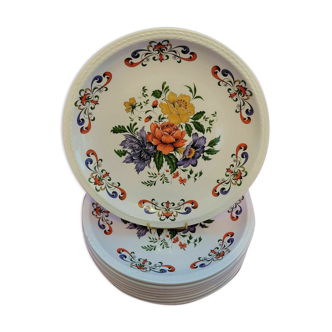 Service 9 assiettes plates Moulin des Loups Orchies modèle Derby multicolores