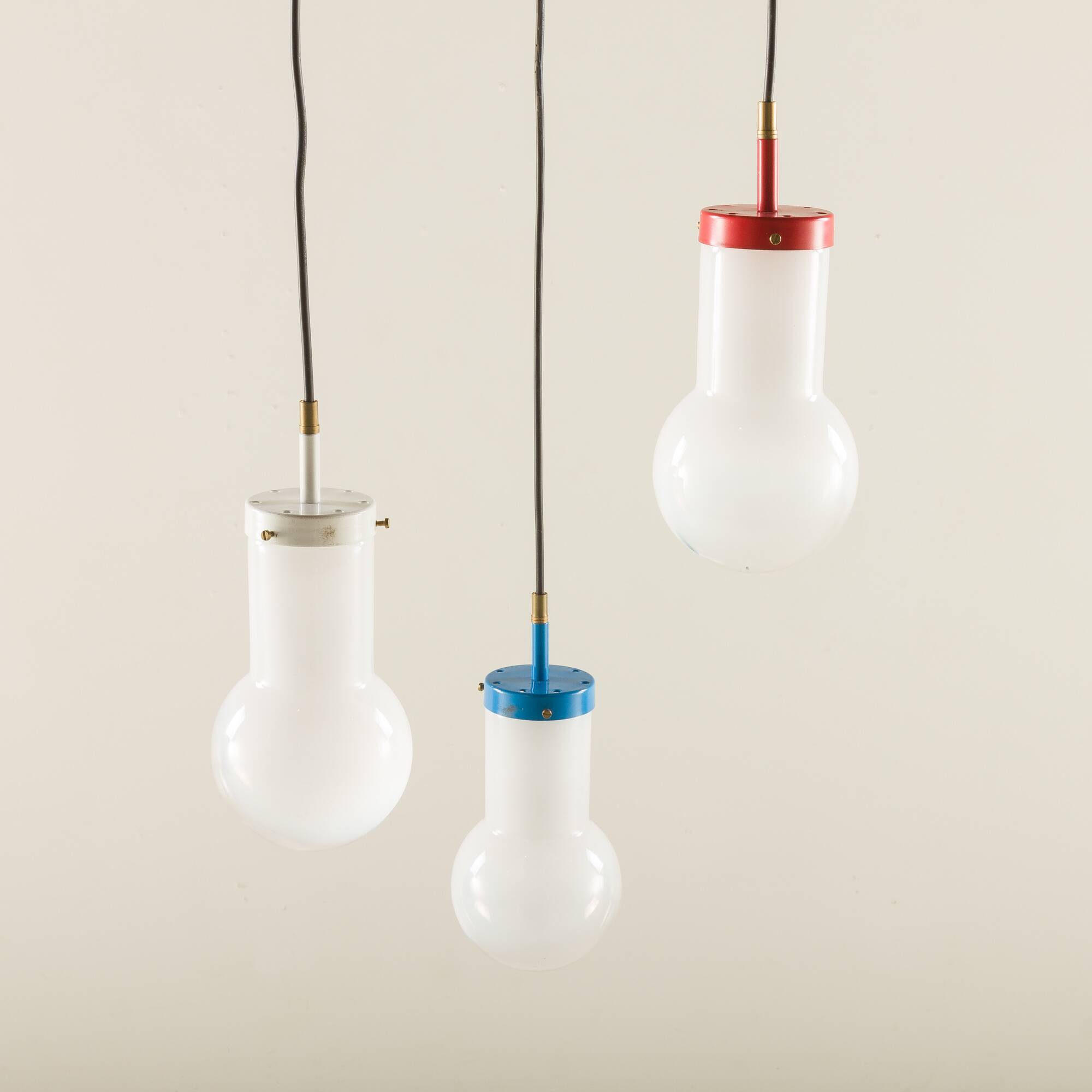 Italian pendant lamp with “lattimo” Murano glass shades, mid century modern