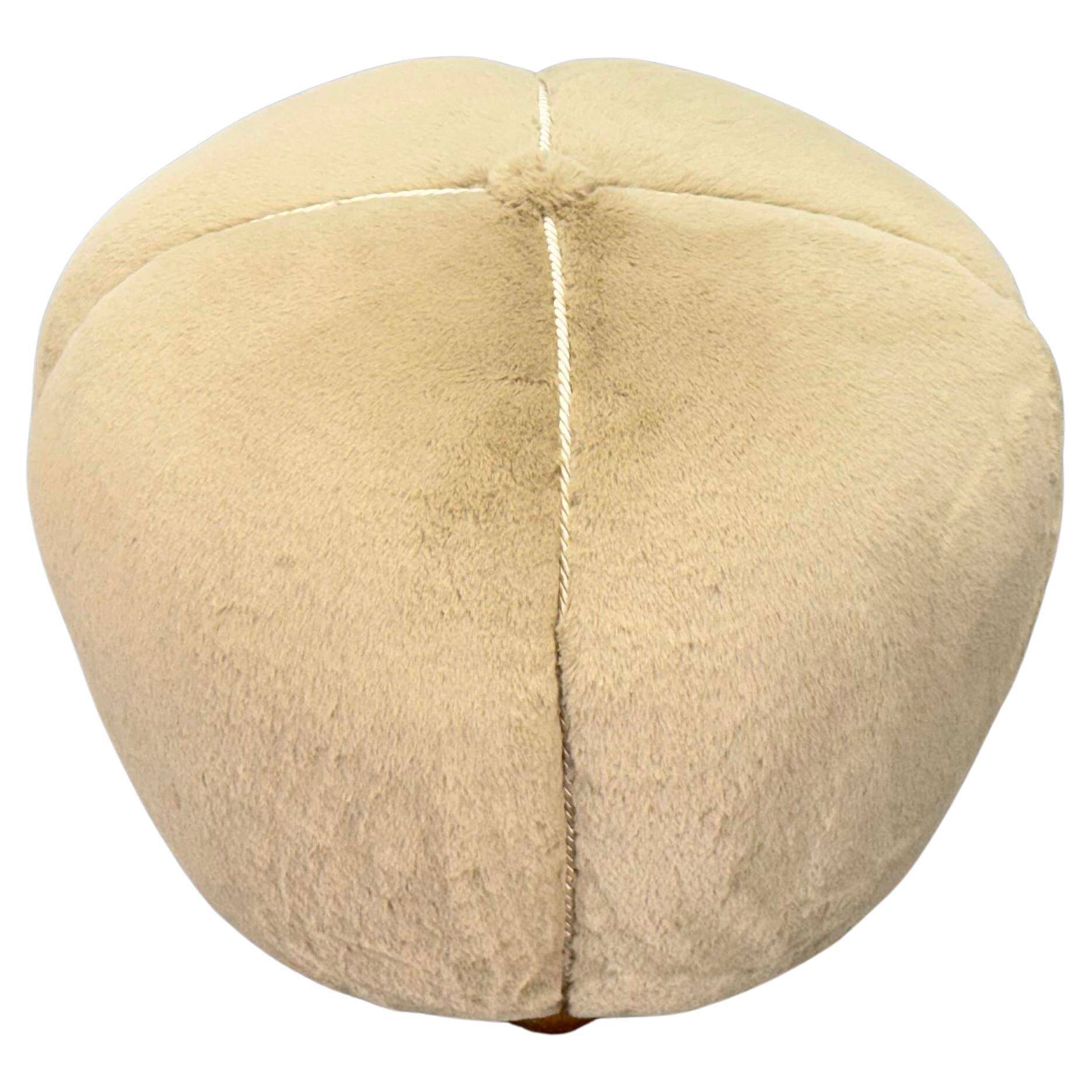 1940s Czech Art Deco Round Stool with Faux Rabbit Upholstery