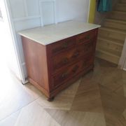 Louis Philippe style chest of drawers with 4 drawers in solid walnut and marble, 1900-1950.