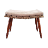 Vintage wooden footrest with 1970 fringed fabric coating
