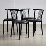 Black leather and steel dining chairs - set of 4