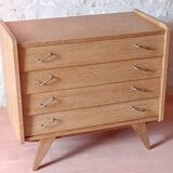 Renovated vintage chest of drawers with compass legs in light gilded wood, 1950-1960