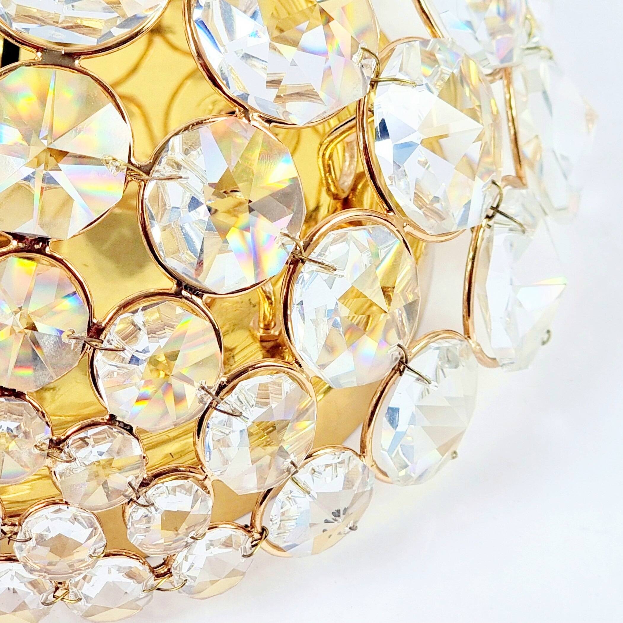 Mid Century Crystal Glass & Gilt Brass Wall Lamp from Palwa, Germany, 1970s