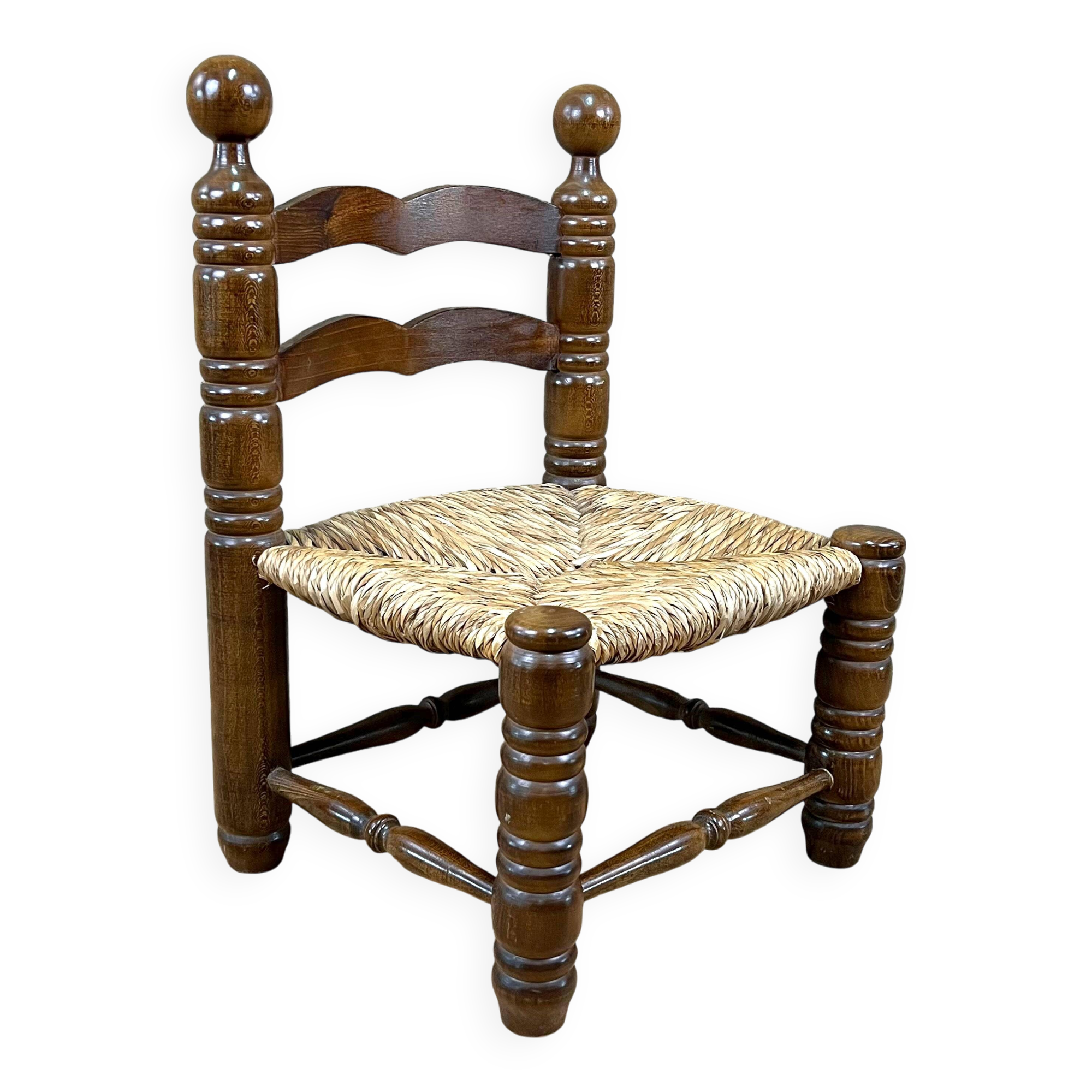 Wood & straw fireplace chair mountain chalet country cottage no dudouyt 60's