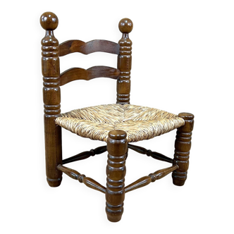 Chaise de cheminée bois & paille chalet montagne gîte campagne no dudouyt 60's