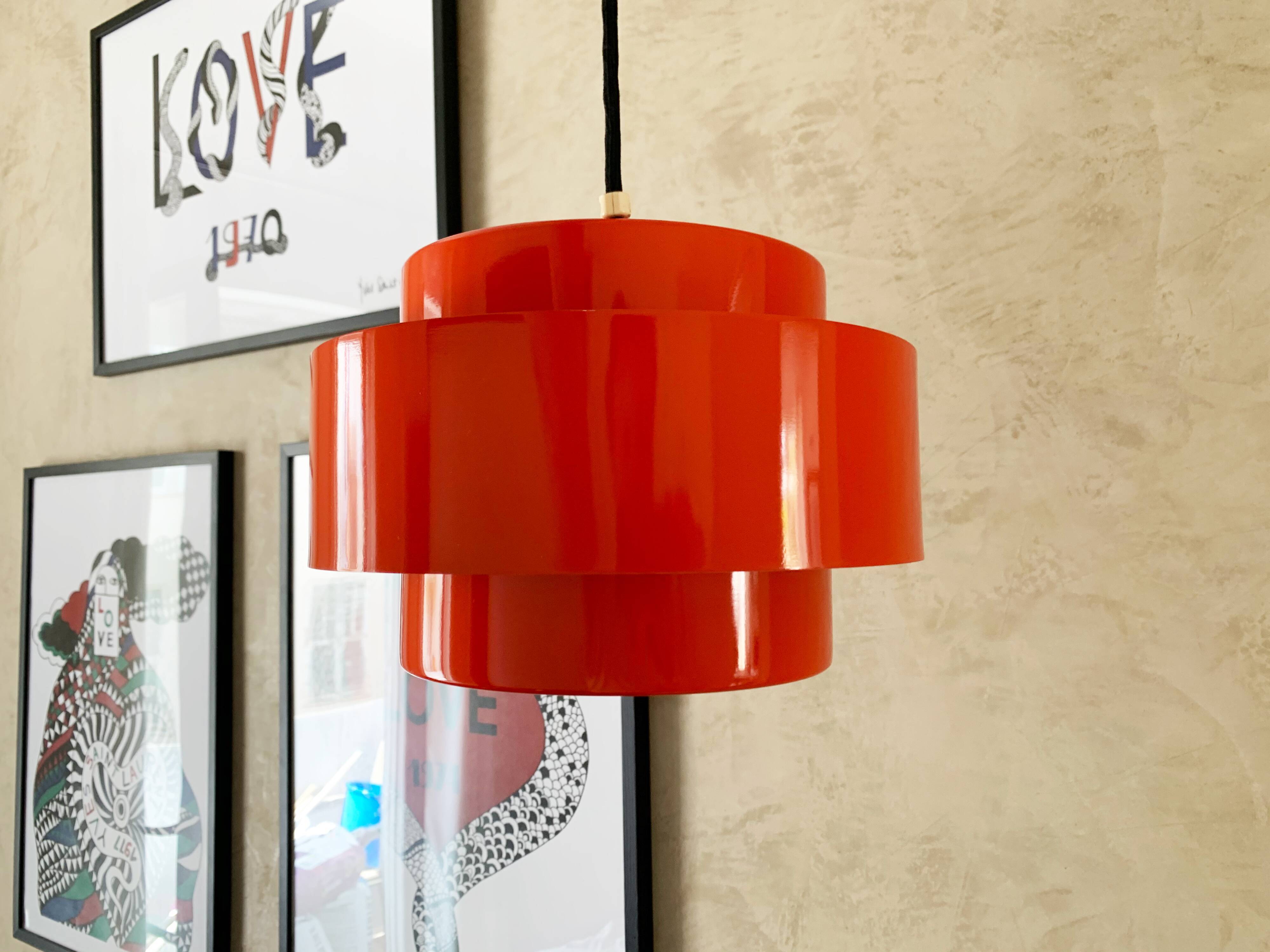 Red Ceiling Light by Jo Hammerborg for Fog Morup, Denmark 1969.