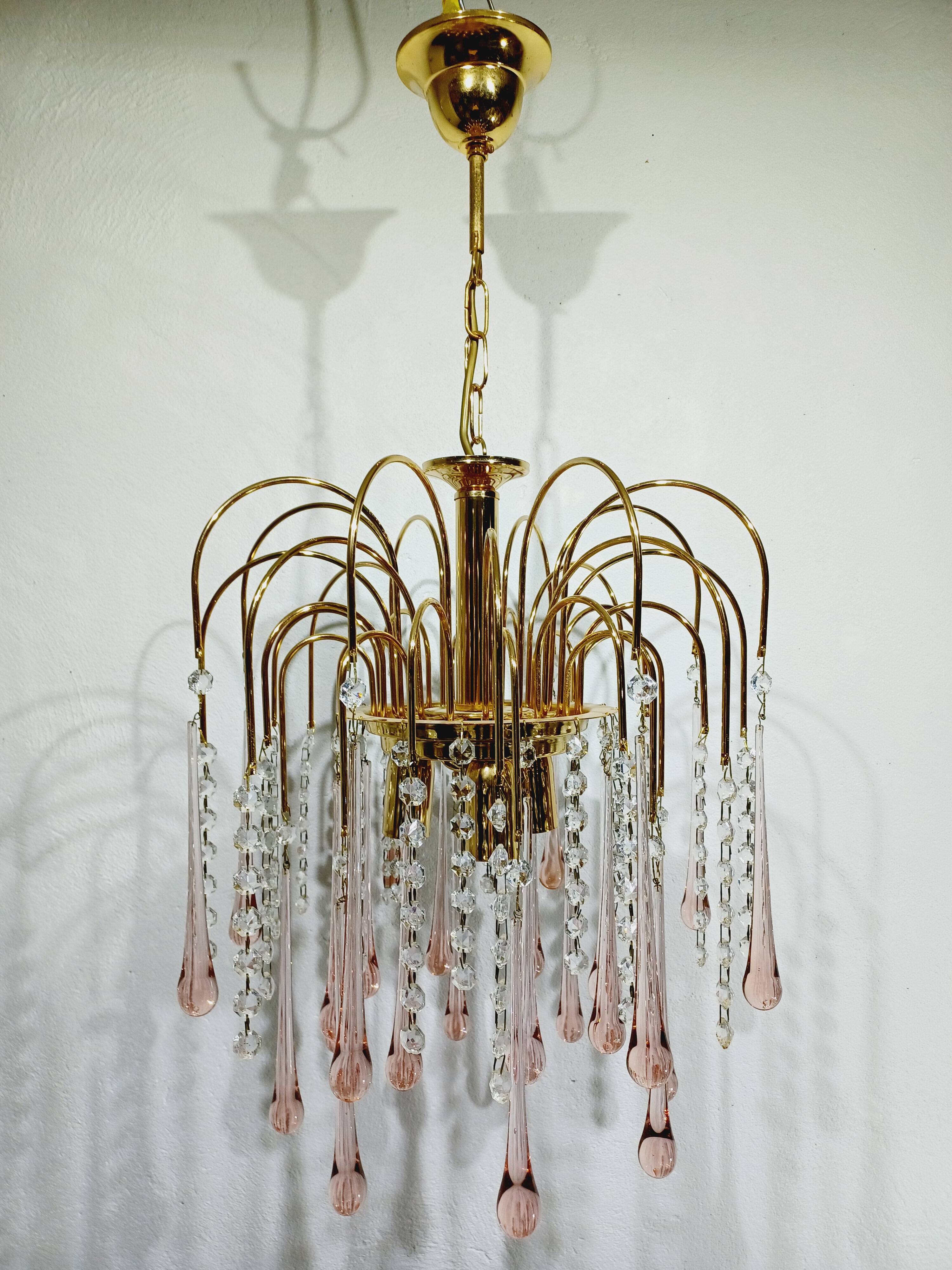 Murano chandelier with pink tassels with 3 lights