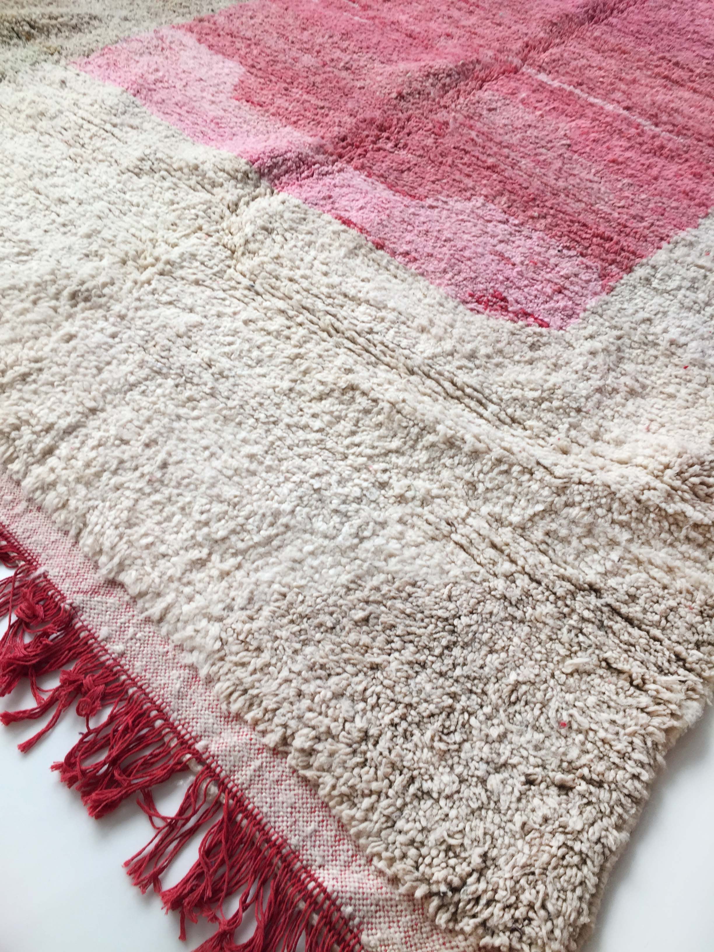 Moroccan Berber carpet Boujaad ecru with colorful flats 287x193cm