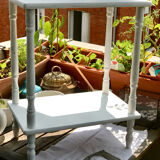 Vintage wooden side table with white patina