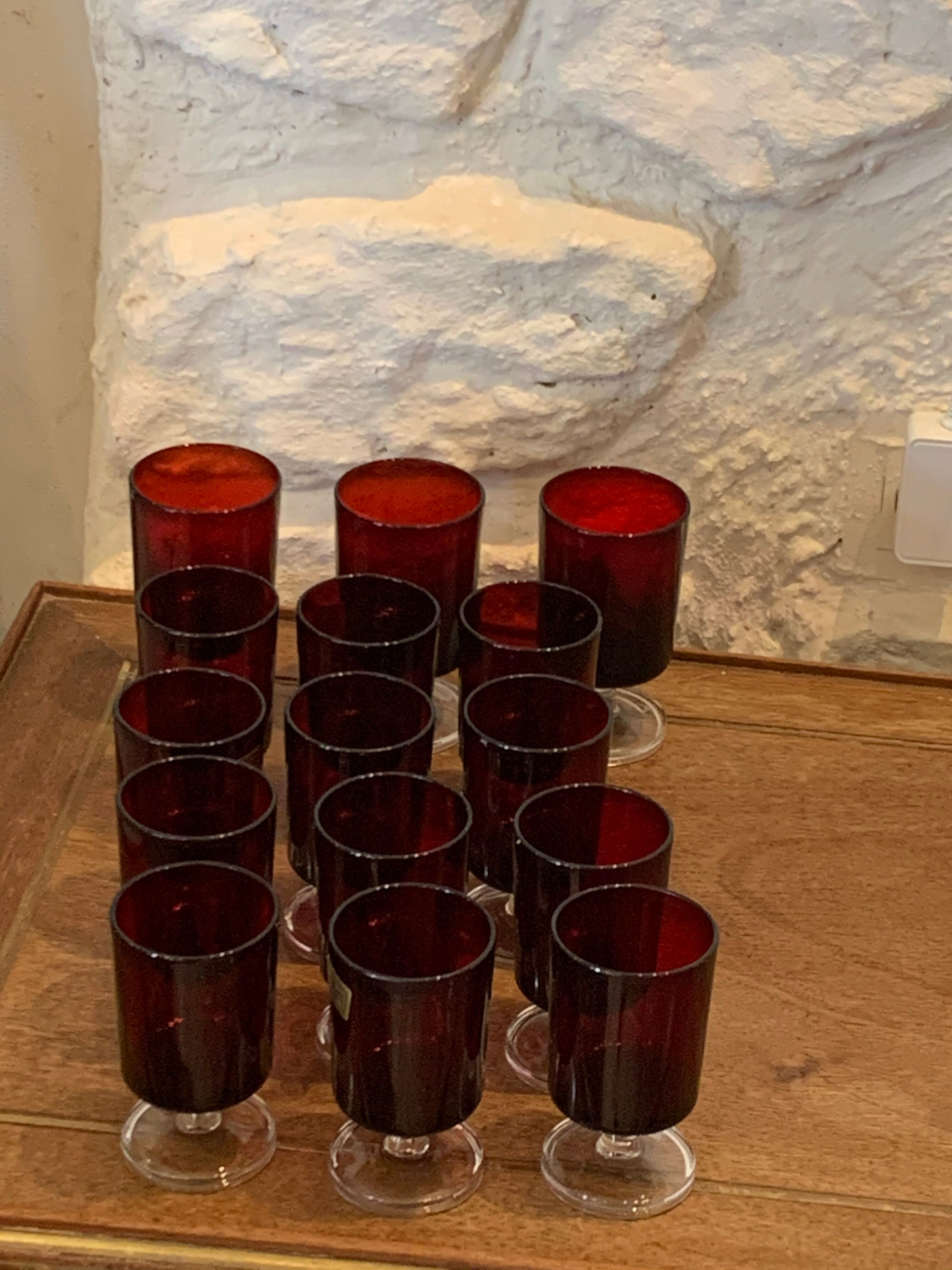 15 vintage 1970 luminarc red glass wine glasses