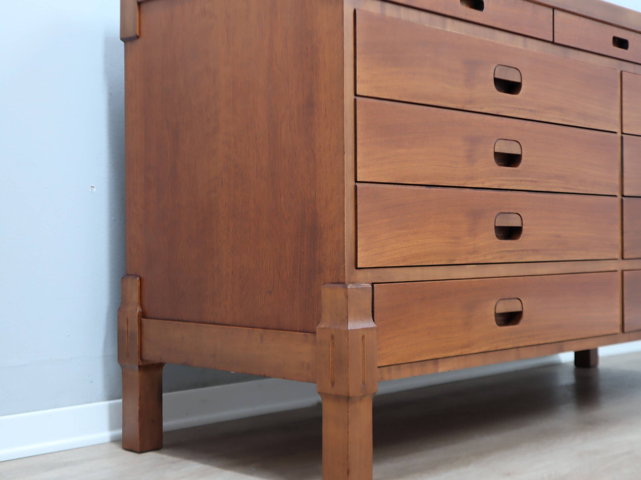 Italian Mid-Century Rationalist Walnut Multi-Drawer sideboard 1970s