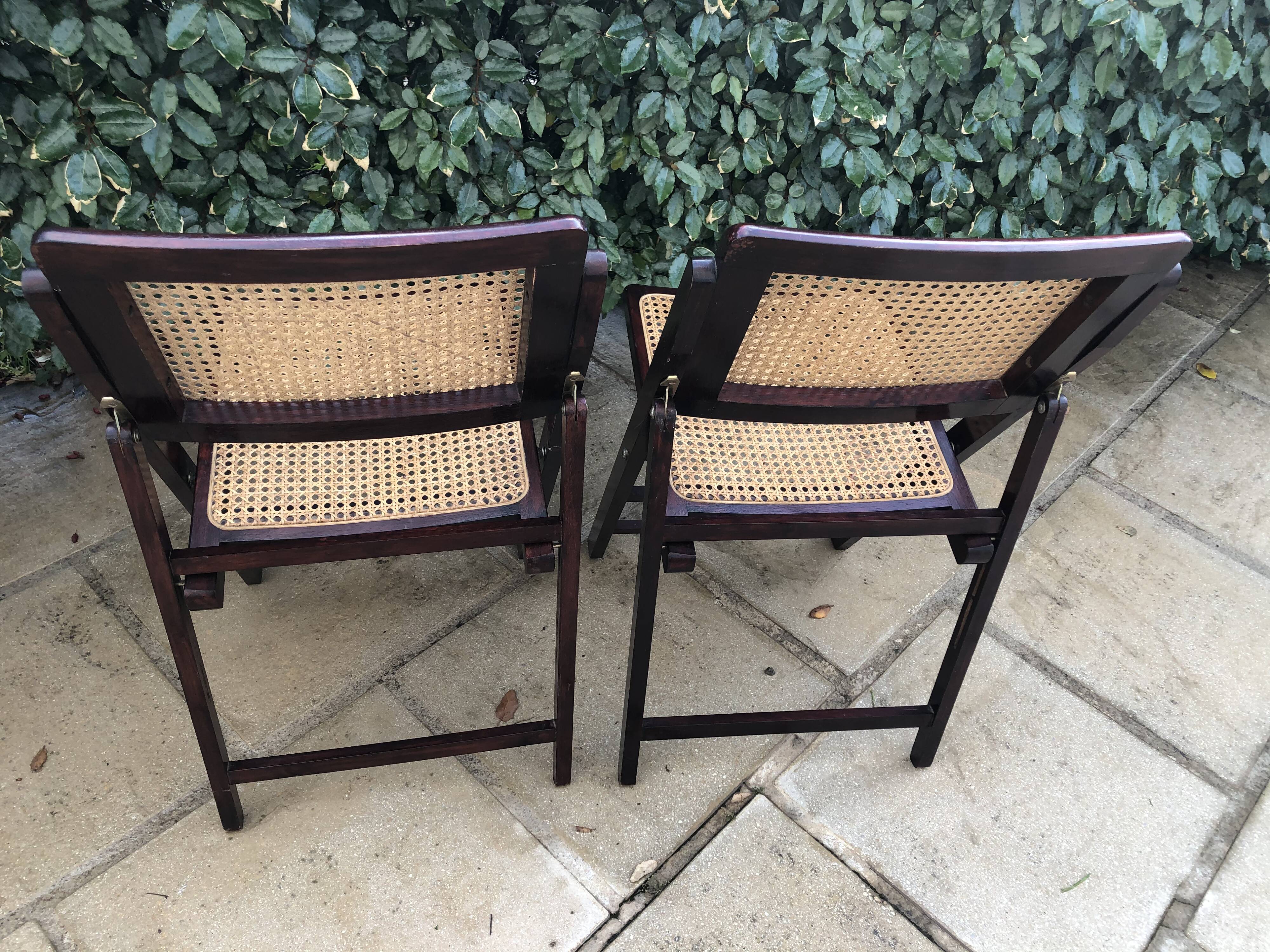 Wooden folding chairs and canne wicker