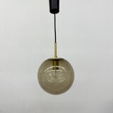 Limburg Glashütte brass smoked glass ball pendant hanging lamp , 1970s