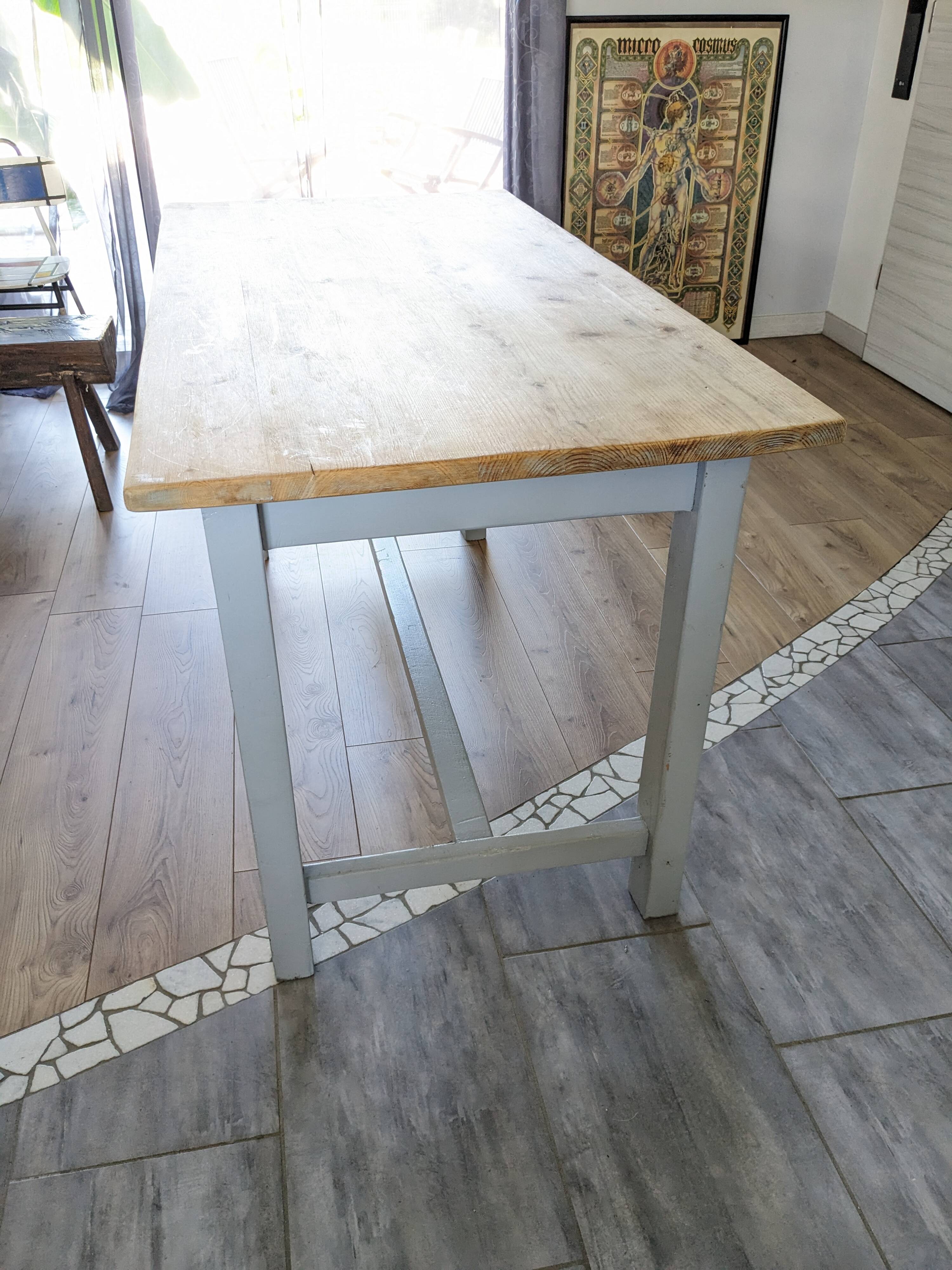 Sky blue and light wood farm table early 20th century 138 cm
