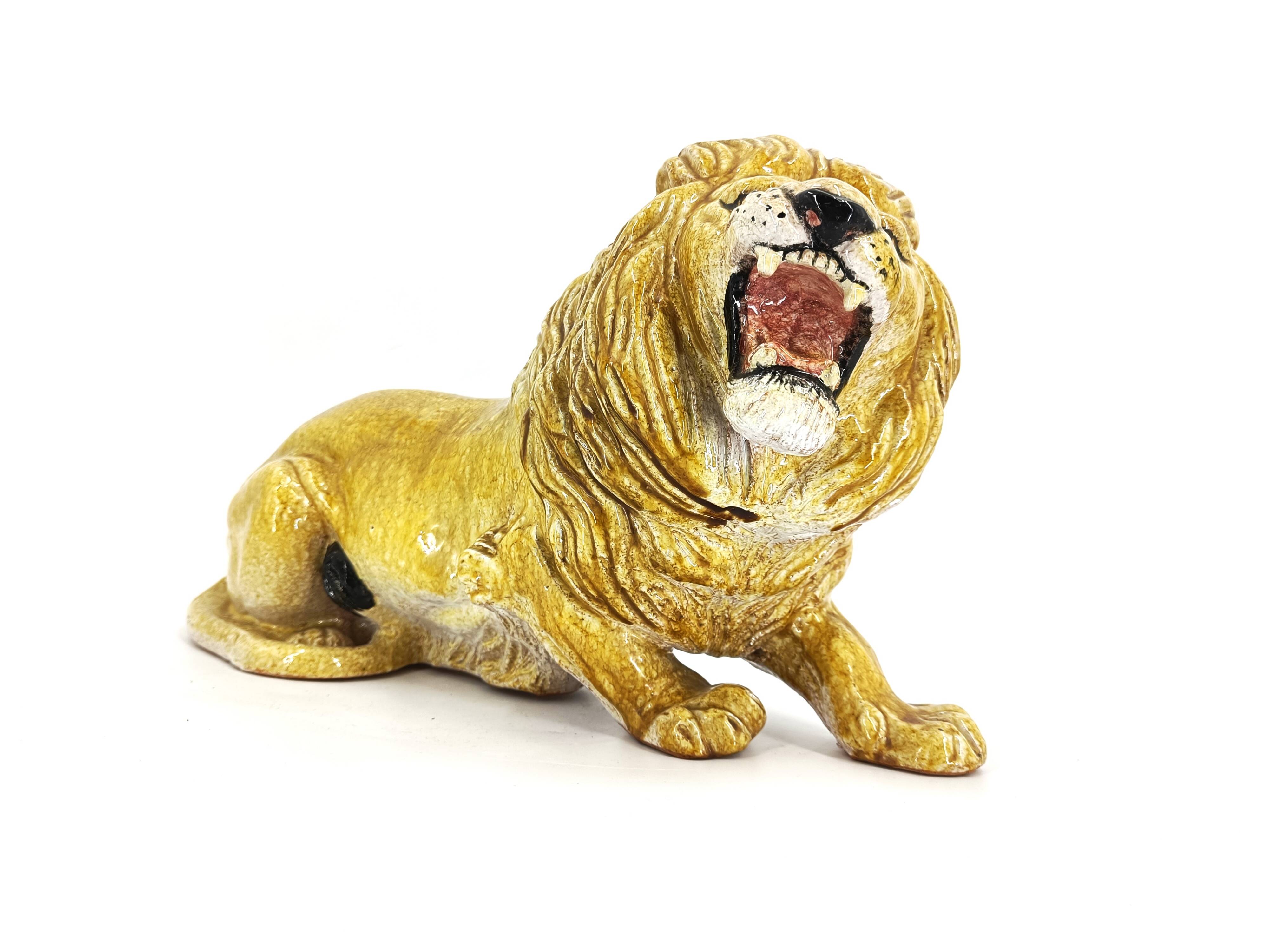 Italian Glazed Terracotta Lion sculpture, 1960s