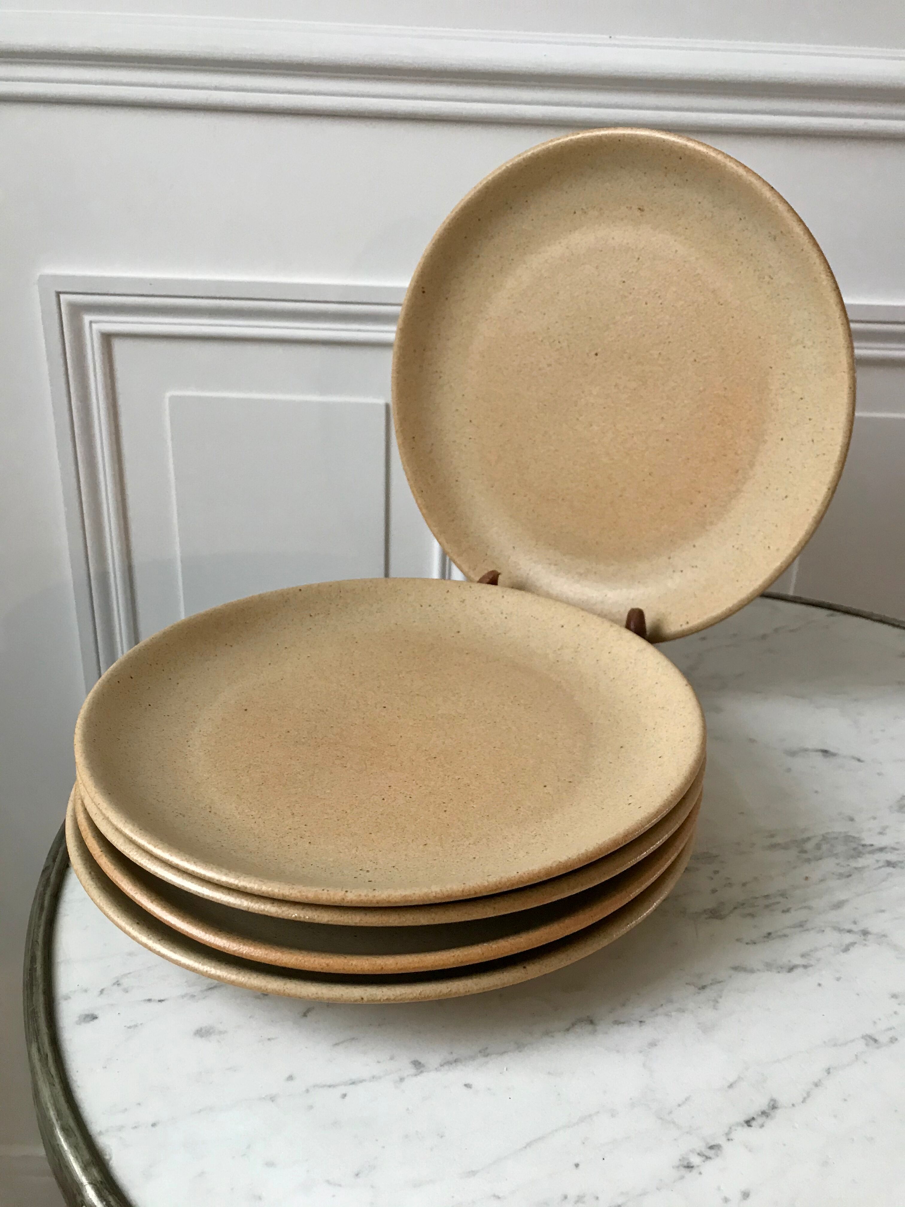 Set of 5 stoneware plates made in France 60s and 70s