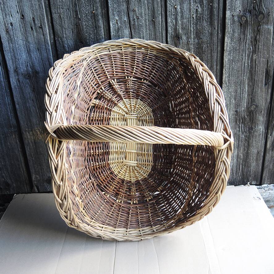Antique two-tone wicker log basket