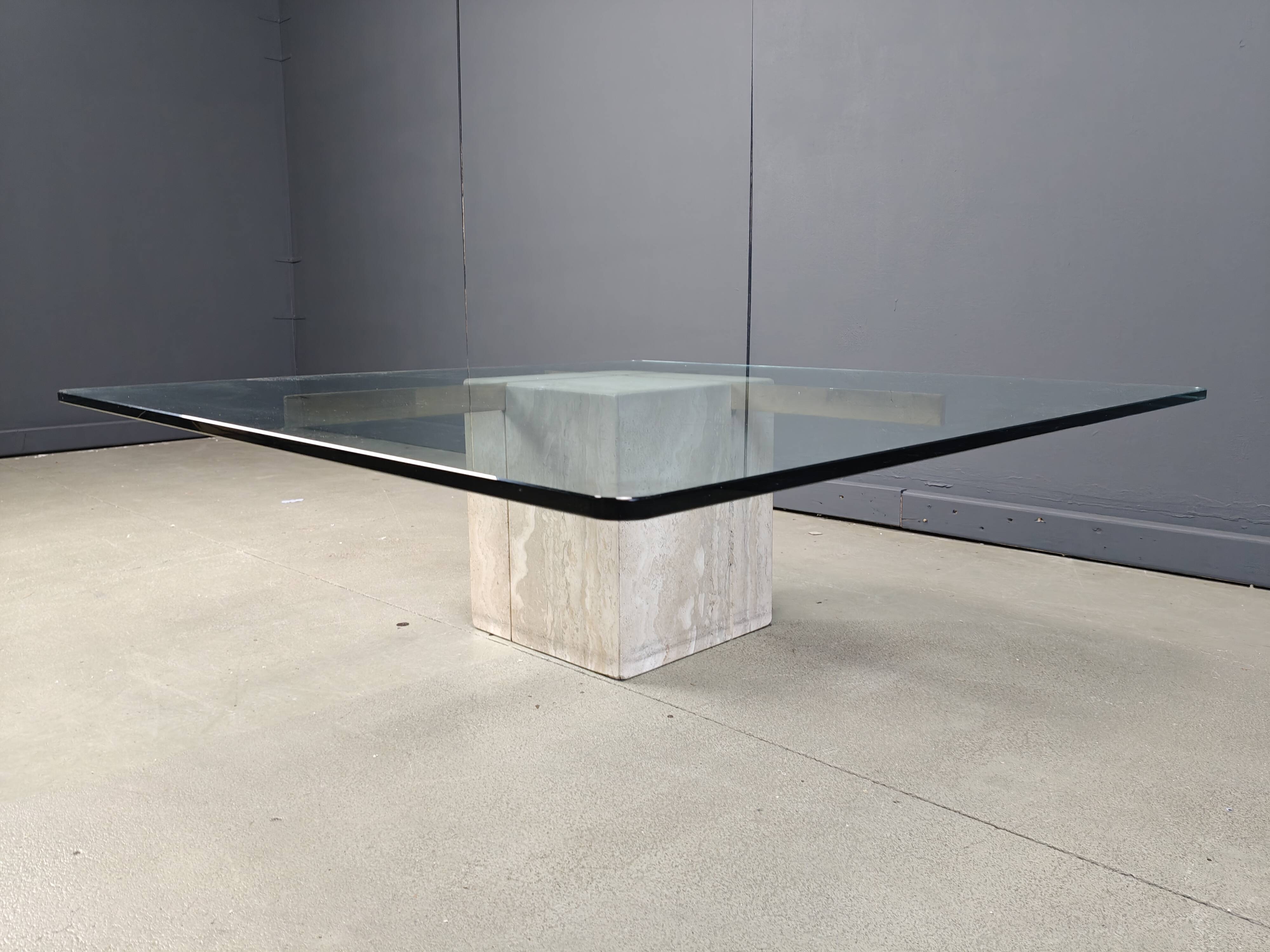 Travertine and brass coffee table by Artedi, 1980s