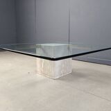 Travertine and brass coffee table by Artedi, 1980s