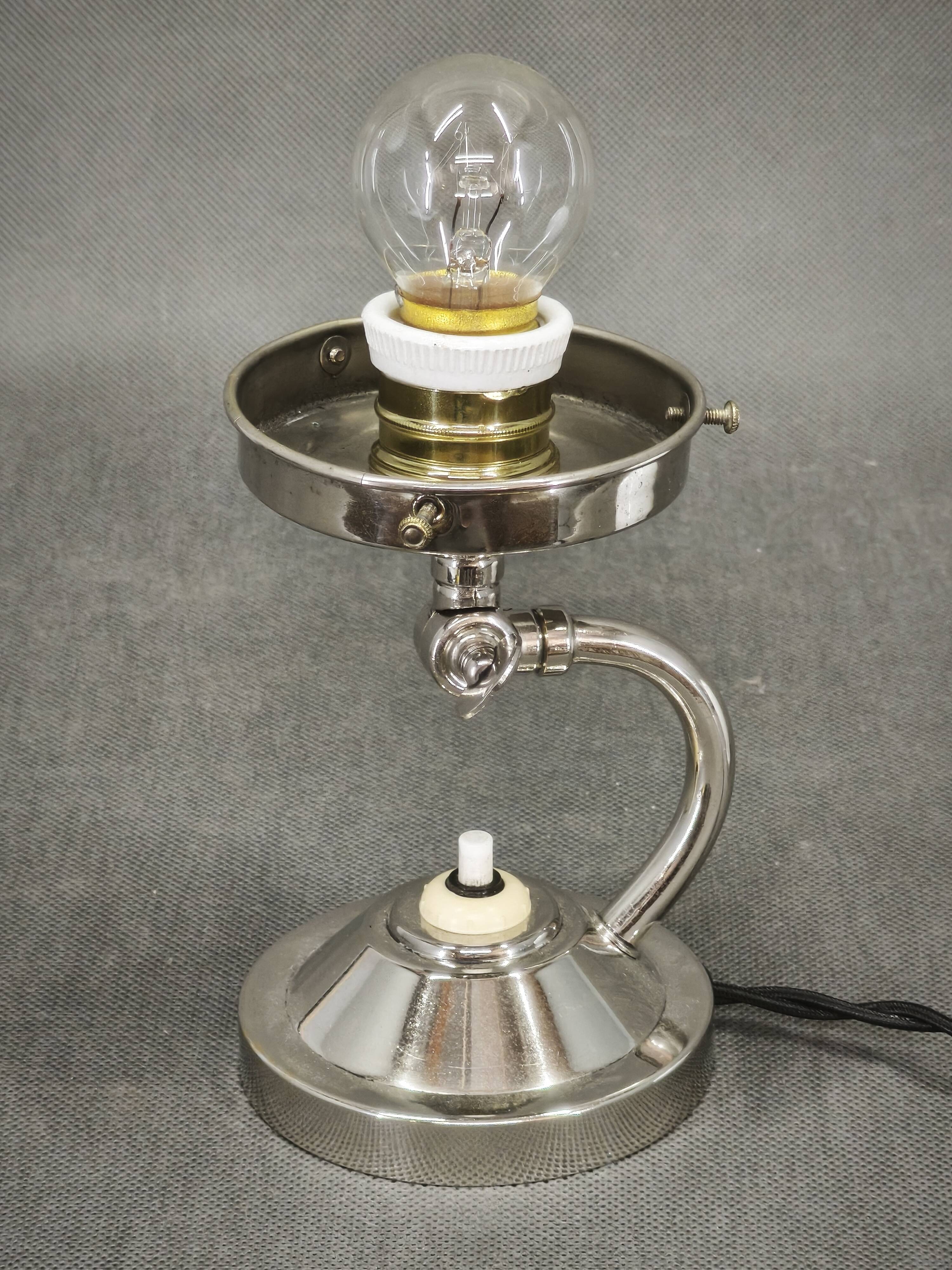 1930s Bauhaus Nickel and Opaline Glass Table Lamp, Czechoslovakia