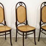 Set of 4 chairs in curved and canned wood by Thonet & Fmg from the 1960's