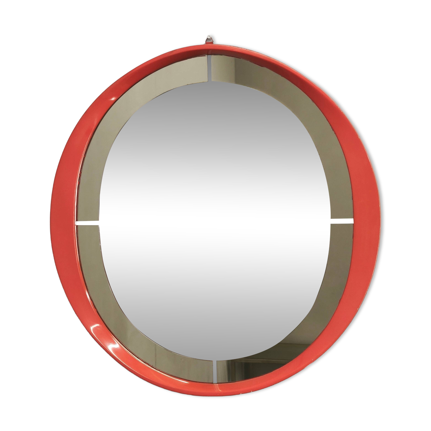 1970s Italian Space Age Red Lacquer and Smoked Glass Round Mirror