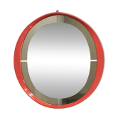 Miroir rond Space Age en laque rouge et verre fumé, italie années 1970