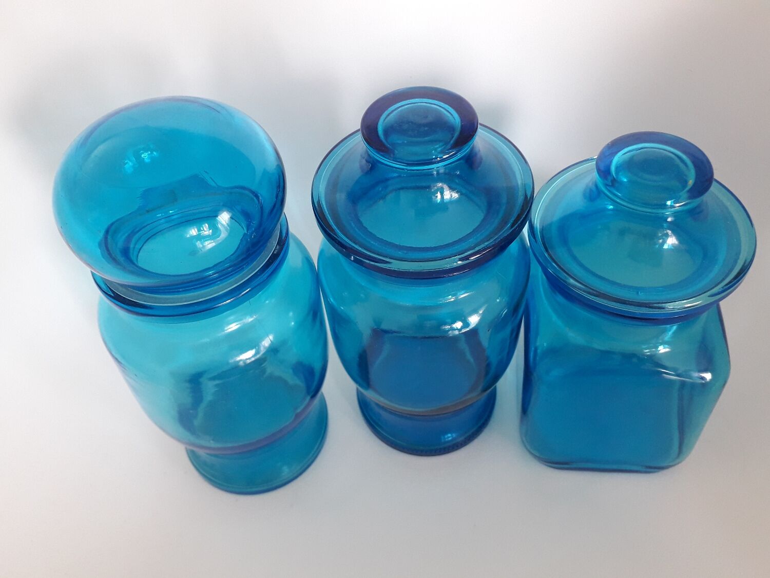 Set of blue glass jars