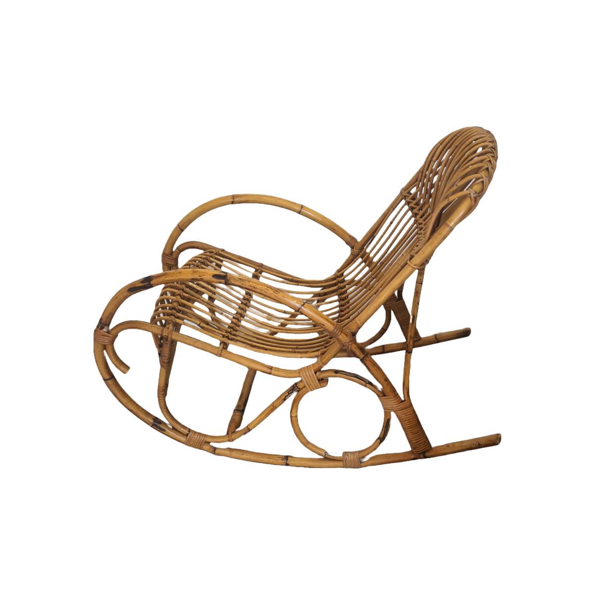 Vintage Rattan Rocking Chair With Cushion, 1960s