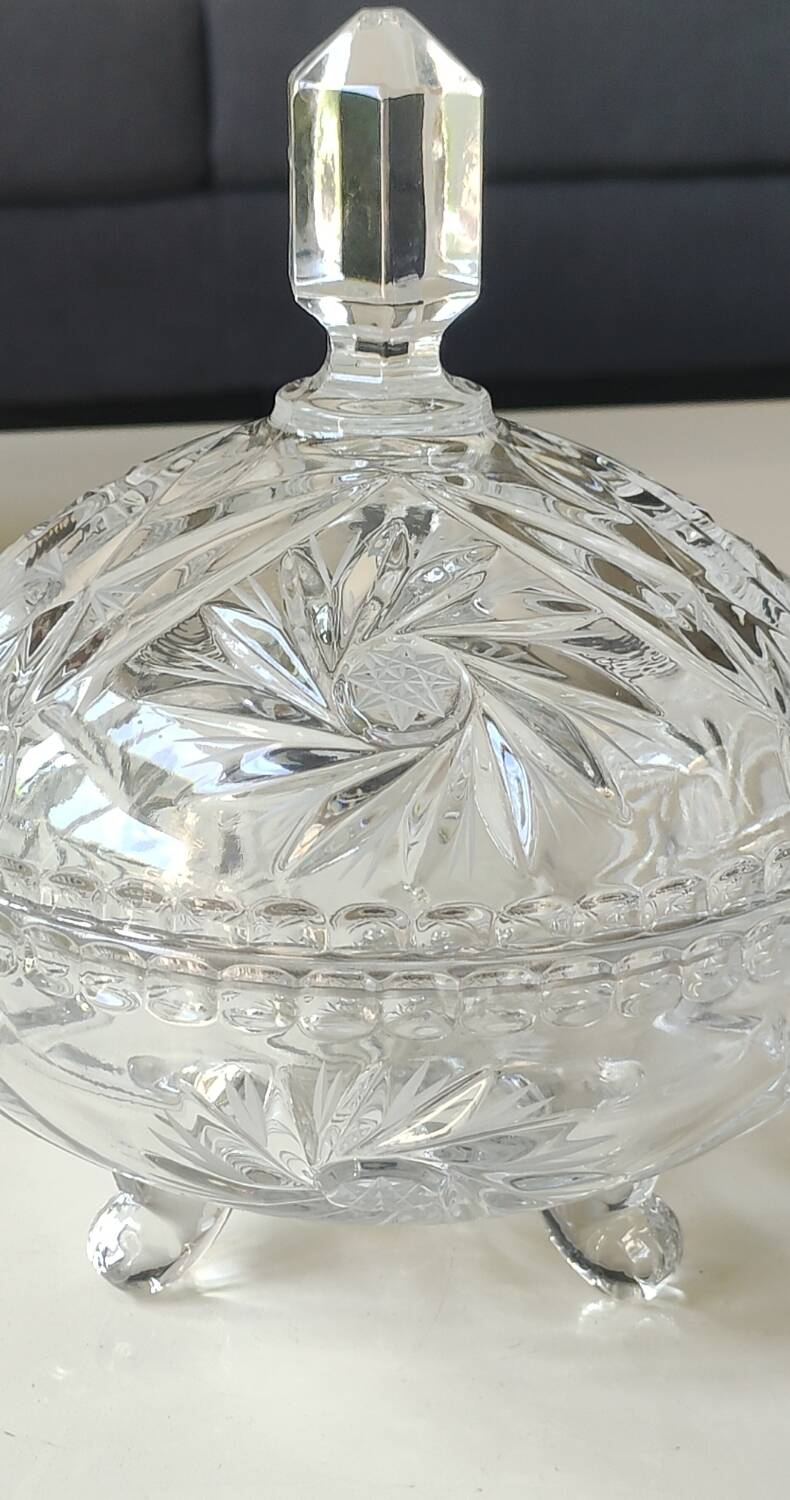 Bohemian cut crystal candy dish. Sophisticated star motifs.