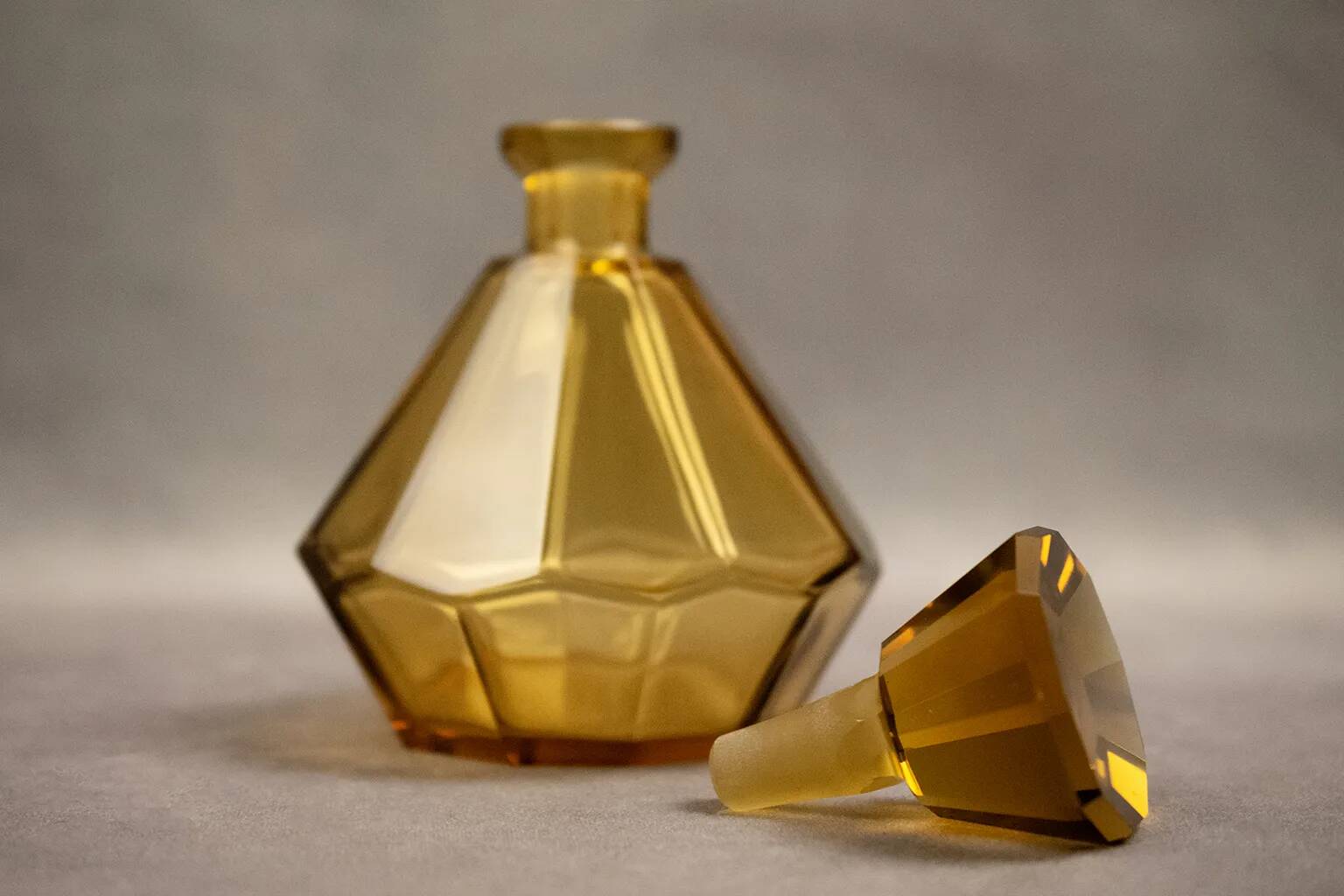 Art Deco Moser liqueur set in frosted orange glass