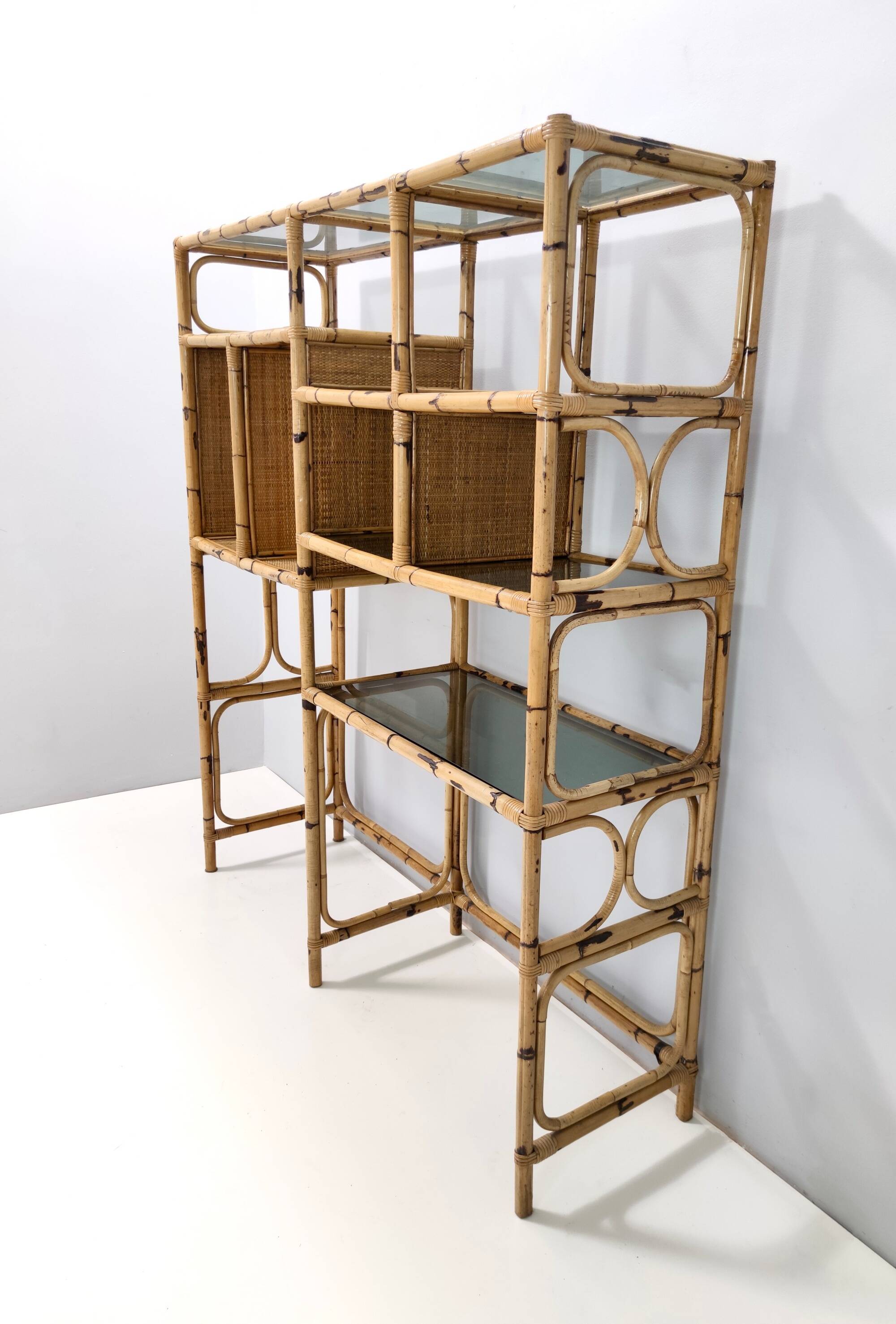 Bamboo Bookcase with Smoked Glass Shelves by Vivai del Sud, Italy