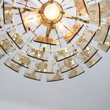 Vintage Veca Chandelier: Italian 1970s Smoked Glass & Brass Pendant Lamp