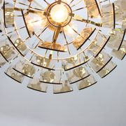 Vintage Veca Chandelier: Italian 1970s Smoked Glass & Brass Pendant Lamp