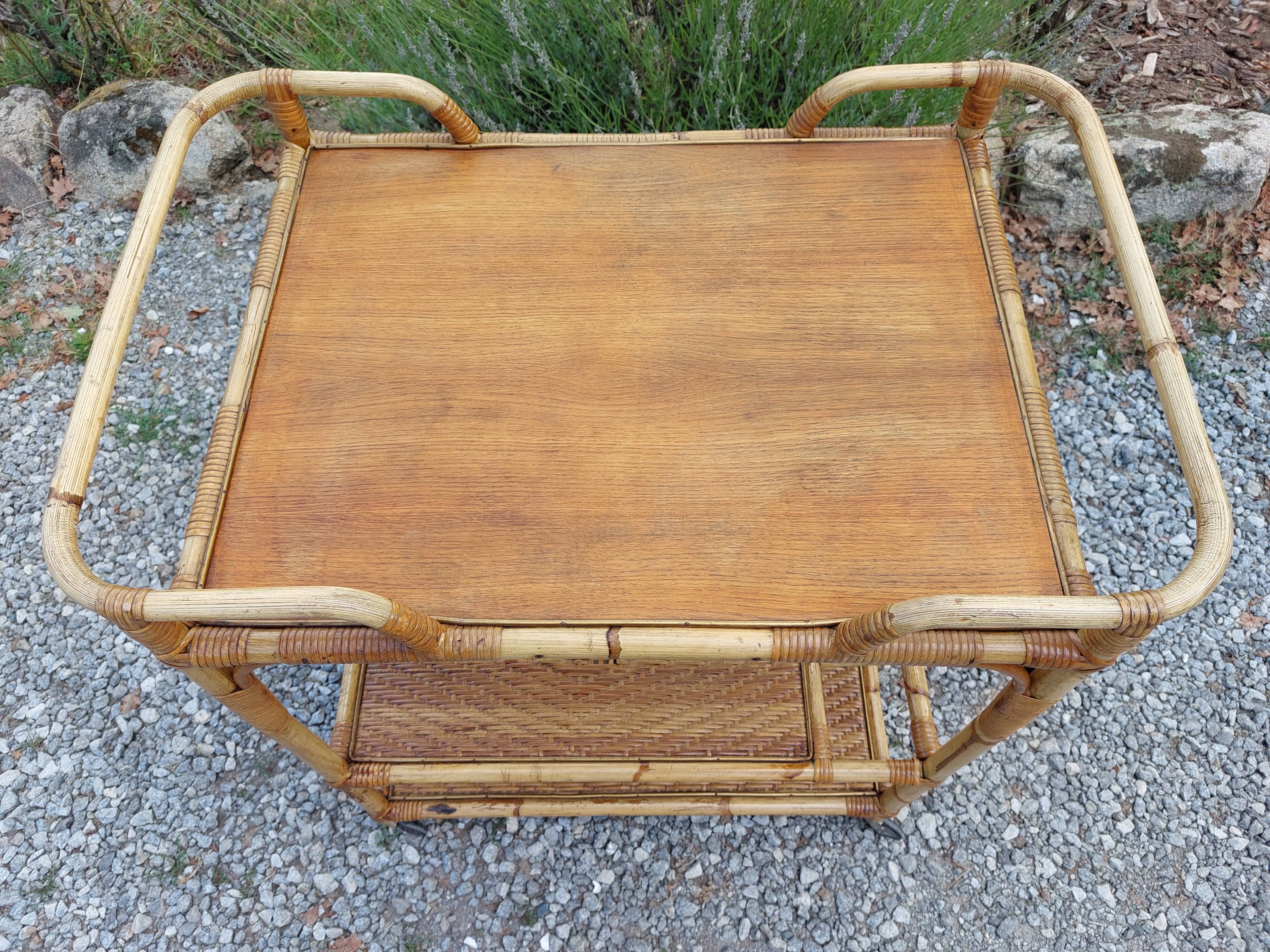 wheeled wicker dessert trolley, console, vintage