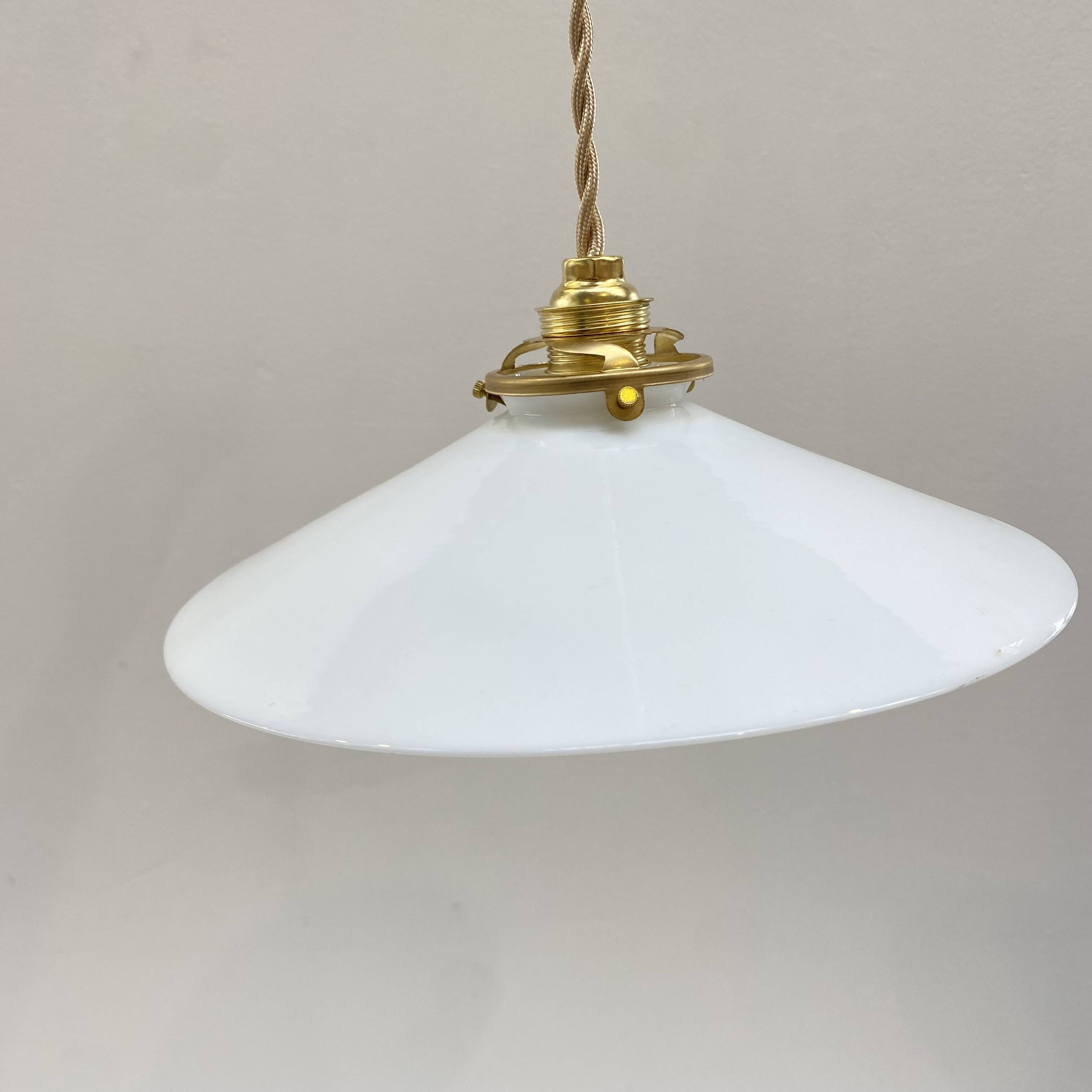 Pair of white opaline pendant lights