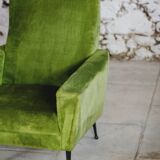Pair of green velvet armchairs, 1950