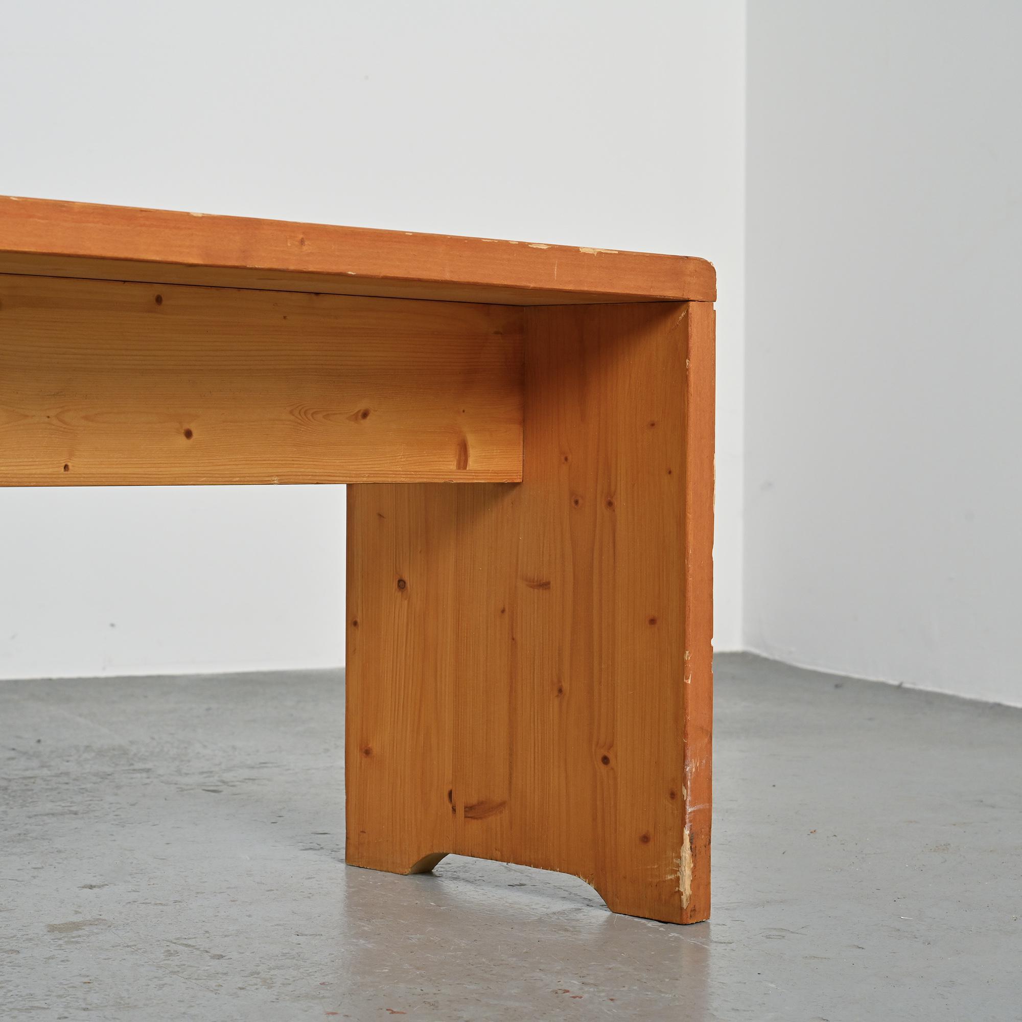 Pair of solid pine benches, France, circa 1975