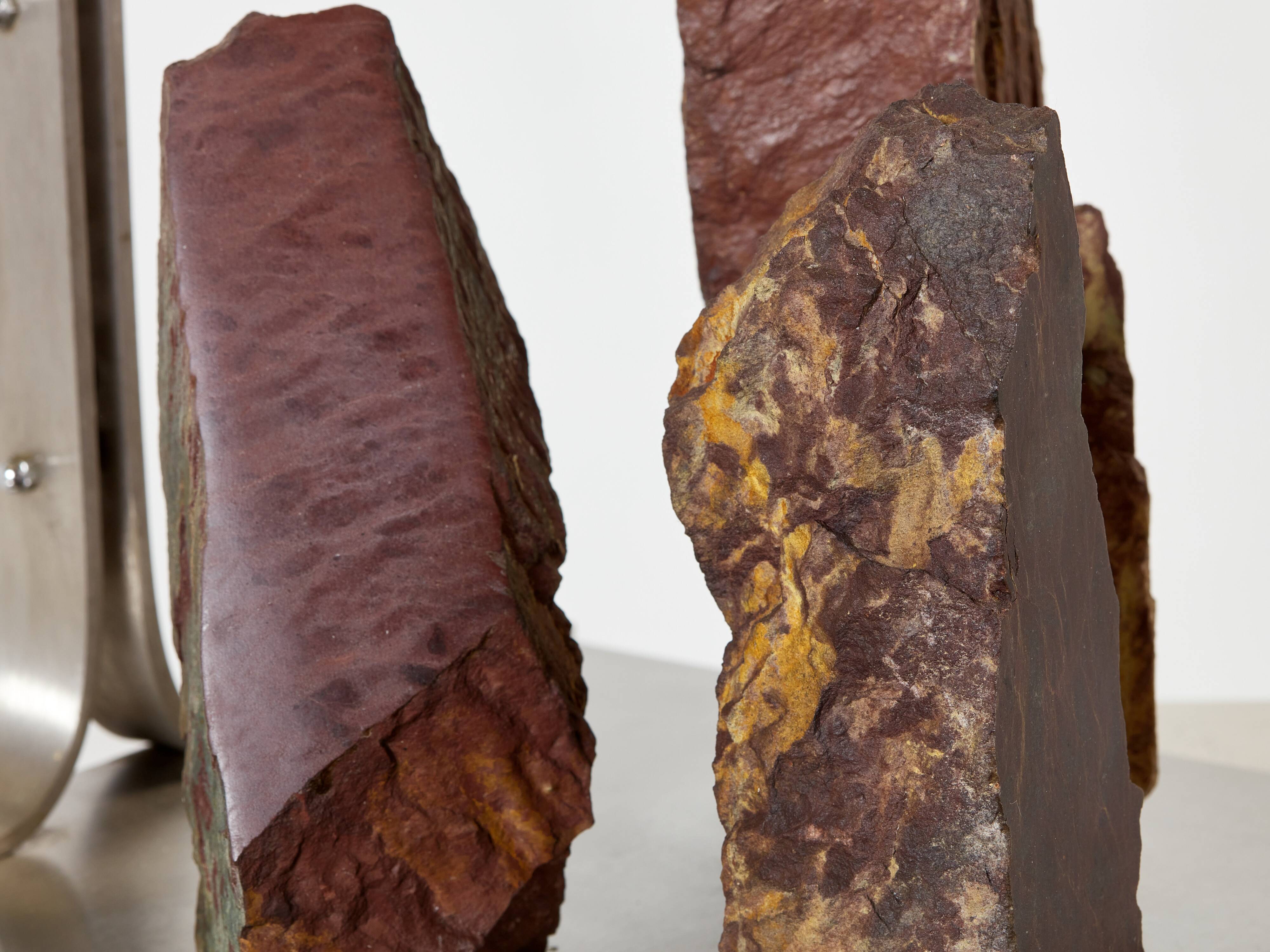 Brutalist lamp signed Philippe Jean steel and red schist 1970