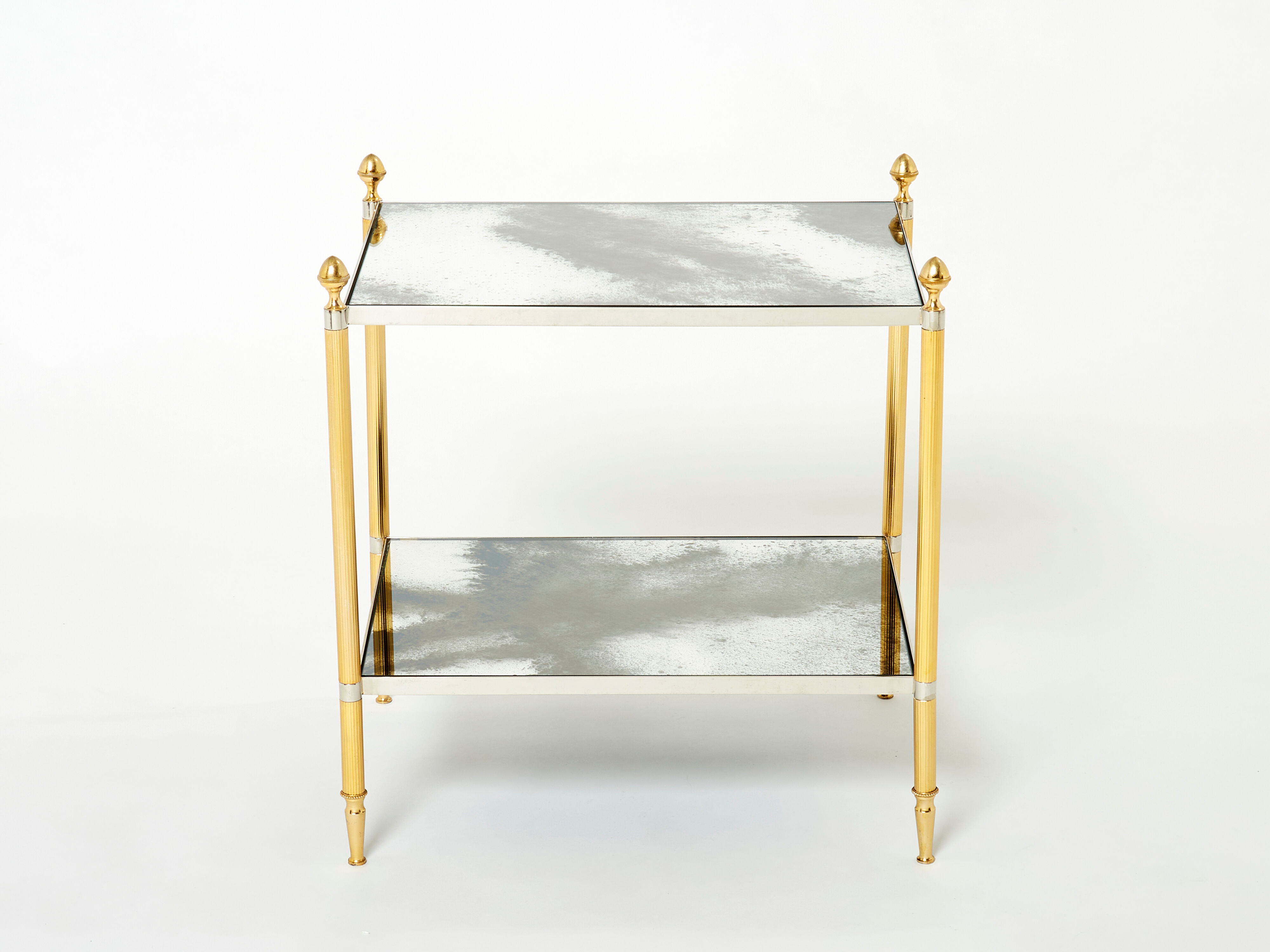 Pair of tables ends sofa brass chrome mirror