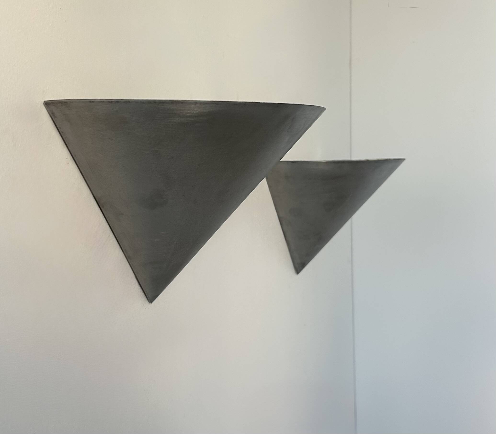 Pair of vintage conical wall lights, brushed metal, France 1970.