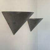 Pair of vintage conical wall lights, brushed metal, France 1970.