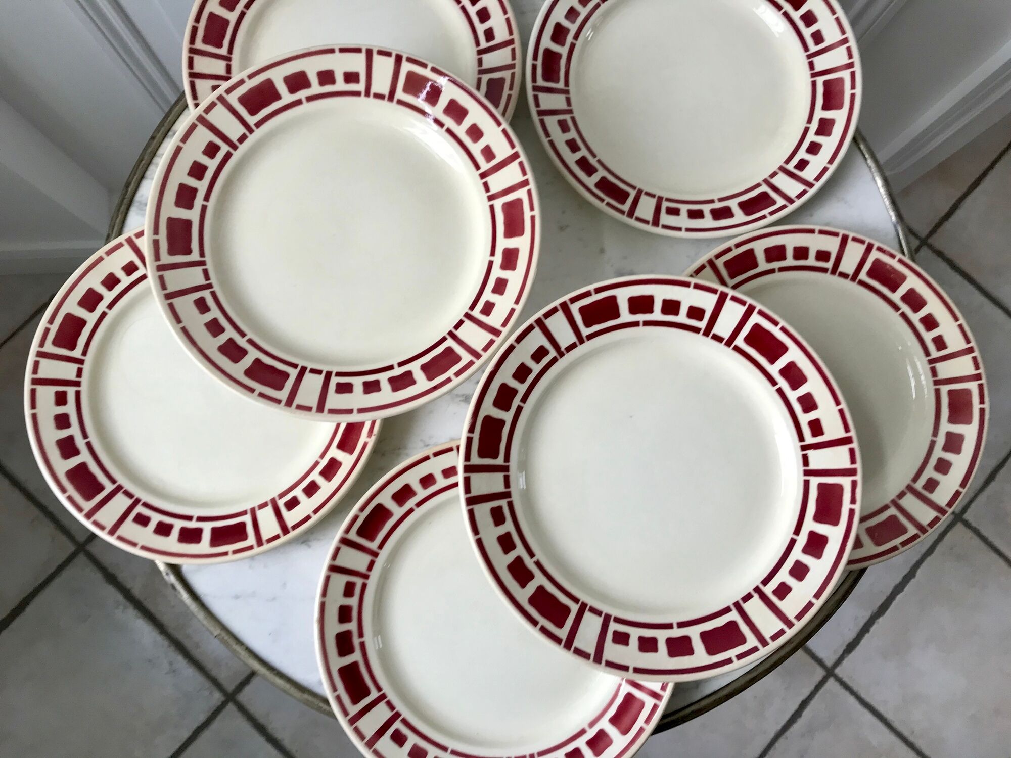 Lot de 7 assiettes plates Badonviller modèle "Barbizon" années 30