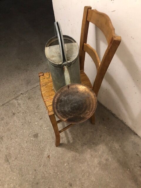 Vintage zinc watering can, copper apple