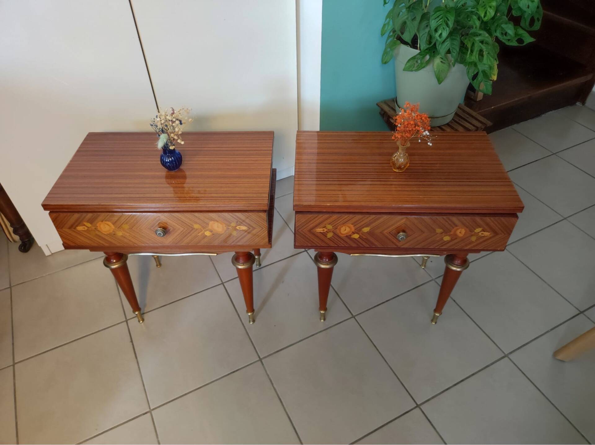 Pair of vintage Louis XVI style bedside tables.