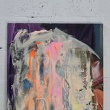 Abstract painting on canvas, dripping on figurative background, circa 1970.